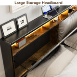 IKIFLY King Size Upholstered Bed Frame with Charging Station, 4 Storage Drawers & LED Lights IKIFLY