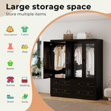 GraceGrove Armoire Wardrobe Closet with 4 Glass Doors and 4 Drawers, Armoire with Hanging Rods, Wood Armoire Closet Cabinet with Large Storage, Armoires and Wardrobes for Bedroom Black GraceGrove