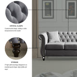 ATUMON 2 Piece Chesterfield Velvet Combination Sofa for Living Room,3-Seater and Loveseat Sofa Set Tufted Couch with 4 Pillows,Rolled Arms and Nailhead for Living Room, Bedroom, Office Grey ATUMON