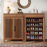 Tribesigns Shoe Cabinet, 5-Tier Shoe Storage Cabinet with Louvered Doors and Drawer, Freestanding Wooden Shoe Rack Organizer with Adjustable Shelves for Entryway, Hallway, Closet, Brown Tribesigns