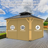 12-ft x 16-ft Gazebo Curtains, Privacy Replacement Sidewall 4-Panel Universal Shade Curtains Set, Protecting Side Walls - Khaki Zupoquk