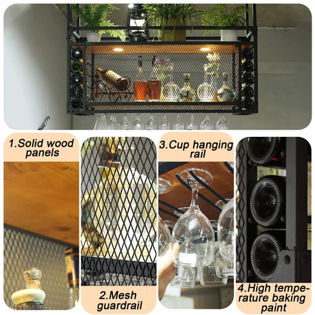 amhricho Wall Mounted Wine Racks, Large Capacity Wine Holder, Can Hanging Or Wall Mounted, Simple Type with Light Wine Rack for Bar, Restaurant, Indoor (Color : Black, Size : 39.3 * 11.8 * 21.6in) amhricho