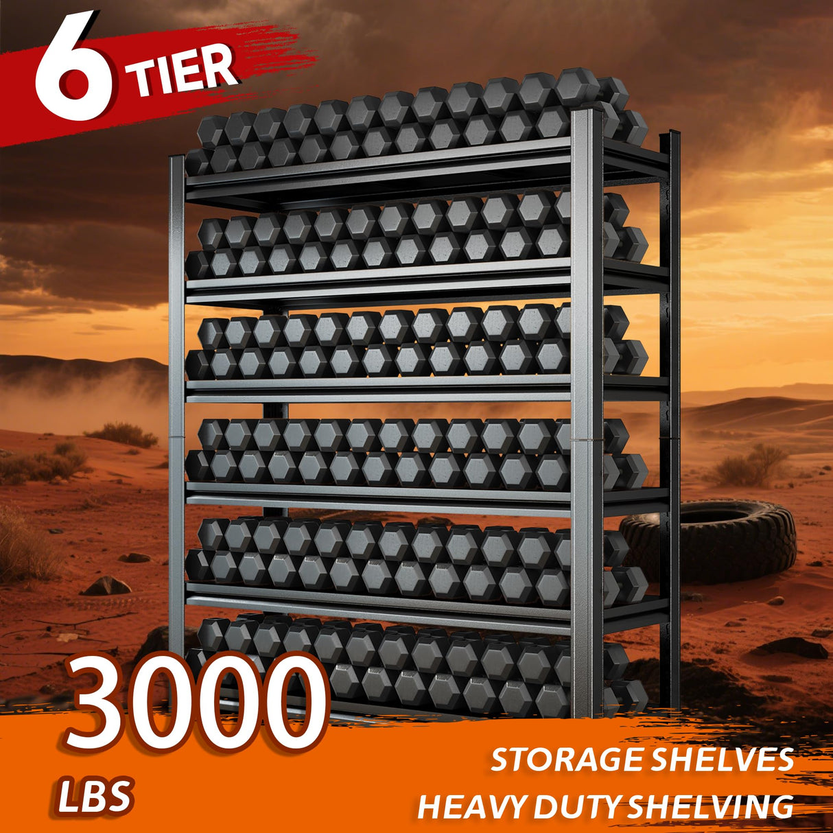 Hymnxemo 6-Tier Heavy Duty Shelves 3000lb Capacity, Adjustable Metal Garage Storage Rack for Basement Warehouse, Easy Assembly, Size 47.2''W×23.6''D×77''H Hymnxemo