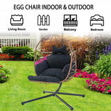 Hanging Egg Chair with Stand & Leg Rest,Rattan Wicker Swing Chair with Cushion, Patio Basket Hanging Chair Wicker Hammock Chair for Indoor Outdoor Bedroom Garden,300LBS (Yellow Rattan&Black Cushion) FKSLIFE