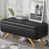 VECELO 44.1" Ottoman with Storage, Storage Ottoman Bench with 2 Gas Spring Lid Supports, PU Leather Upholstery, Solid Wood Legs, Black Shoe Bench for Bedroom, Living Room, Entryway VECELO