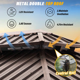 LAUSAINT HOME 10x12 ft Metal Gazebo with Nettings and Curtains for Patios, Waterproof Permanent Heavy Duty Double Hard Roofs Gazebos with Brown Aluminum Frame for Lawn, Party LAUSAINT HOME