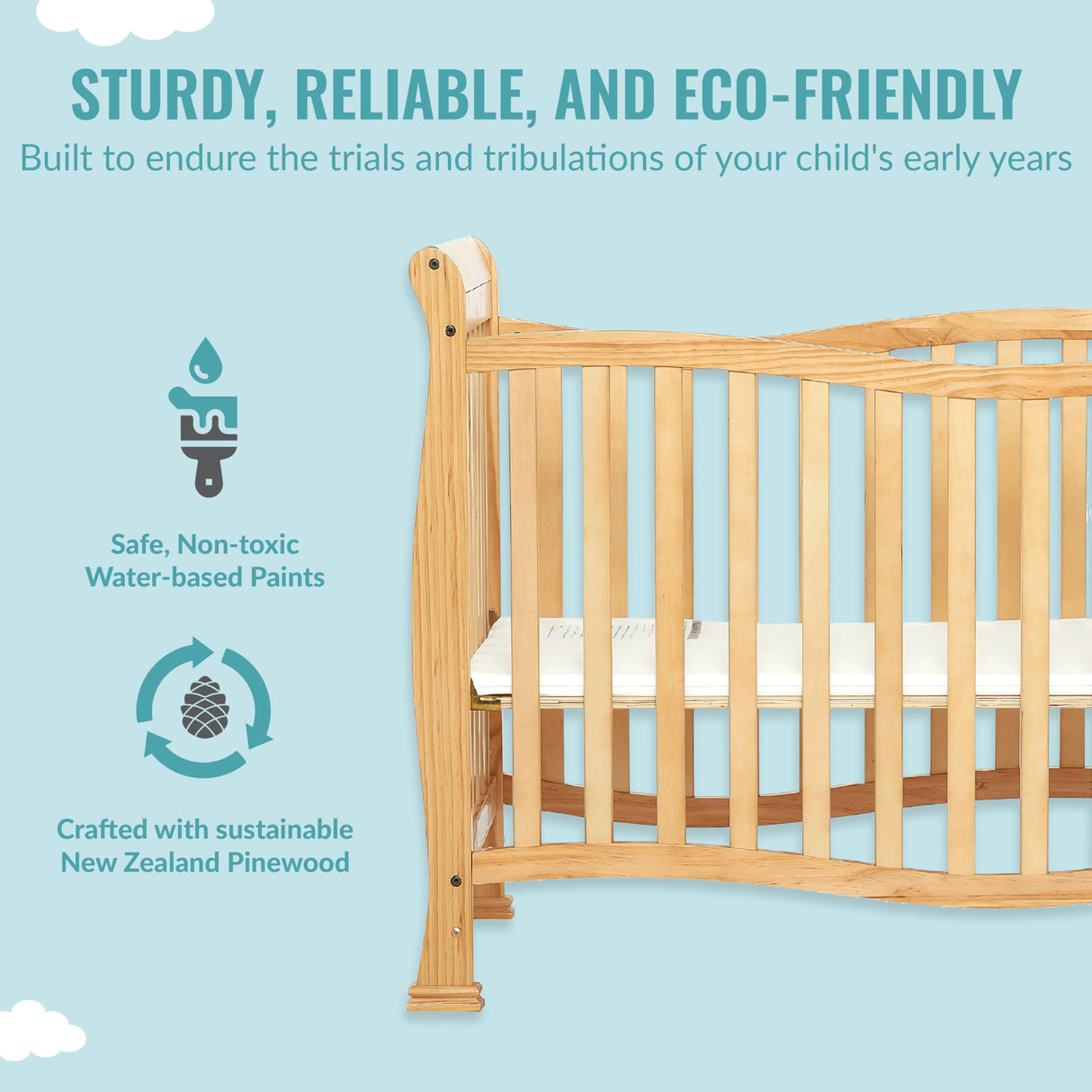 Dream On Me Violet 4-In-1 Convertible Mini Crib In Natural, Greenguard Gold Certified, JPMA Certified, 3 Position Mattress Height Settings, Non-Toxic Dream On Me