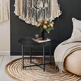 FAMIDGE Coffee Table, 23.6" Coffee Tables for Living Room, Round Coffee Table with Metal Frame, Floor Table for Sitting on The Floor, Home, Office, Black FAMIDGE