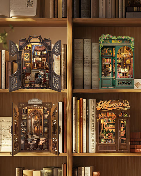 Cutefun Book Nook Kit - DIY Miniature House Kit for Bookshelf Decor, Book Nook Kits for Adults & Beginners, 3D Wooden Puzzle Dollhouse, Ideal Gift for Family and Friends (OWL Bookstore) Cutefun