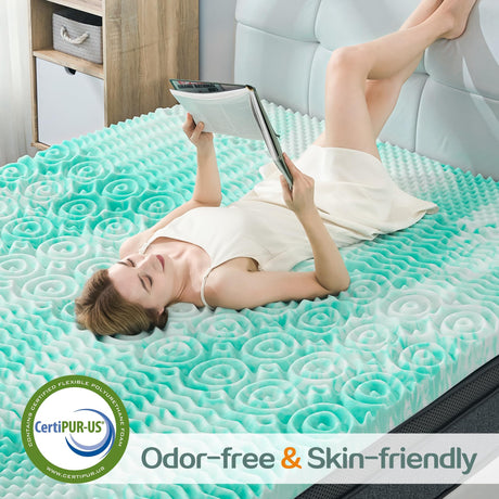 SINWEEK Mattress Topper Memory Foam Mattress Topper 1.5 Inch Queen Soft Mattress Pad for Pressure Relief, 5-Zone Design, CertiPUR-US Certified, Green SINWEEK