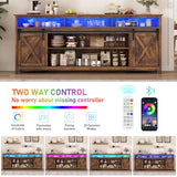 80" LED Farmhouse TV Stand for 90/85/80 Inch TVs,Tall Entertainment Center Storage Cabinets w/Power Outlets and Sliding Barn Door,Rustic TV Stands for Living Room,Media Console Cabinet (Brown) Hlivelood