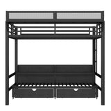 Queen Over Queen Metal Bunk Bed with Storage Drawers and Shelves, Heavy Duty Bunk Beds with LED Lights and Charging Station for Kids,Adults,Convertible into a Sofa Bed,Black Bellemave