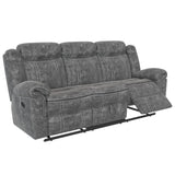 Acme Furniture Zubaida 41" x 87" Modern Velvet Reclining Sofa with USB Dock, 1 Storage Drawer, Tight Back & Seat Cushion, in 2-Tone Gray Finish Acme