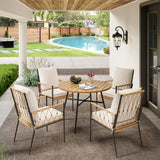 SUNCOZE Outdoor Patio Dining Table and Chairs Set, 5 Pieces PE Rattan Patio Furniture Set with Cushion and Umbrella Hole, Wicker Patio Conversation Sectional Sets for Porch, Backyard and Lawn, Beige SUNCOZE