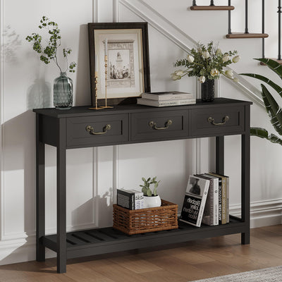 ChooChoo Console Table with 3 Drawers, Rustic Entryway Table, Narrow Long Sofa Table for Living Room, Hallway, Behind Couch, Black