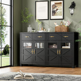 finetones Buffet Cabinet with Storage, 55.1" Large Sideboard Buffet Cabinet, Farmhouse Sideboard Kitchen Cabinet with 2 Drawers and 4 Doors, Wood Coffee Bar Cabinet Buffet Table for Kitchen, Black finetones