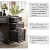 JXQTLINGMU Farmhouse 58" Executive Desk, Computer Desk with Drawers and Storage Cabinet, Workstation for Home Office, Black JXQTLINGMU