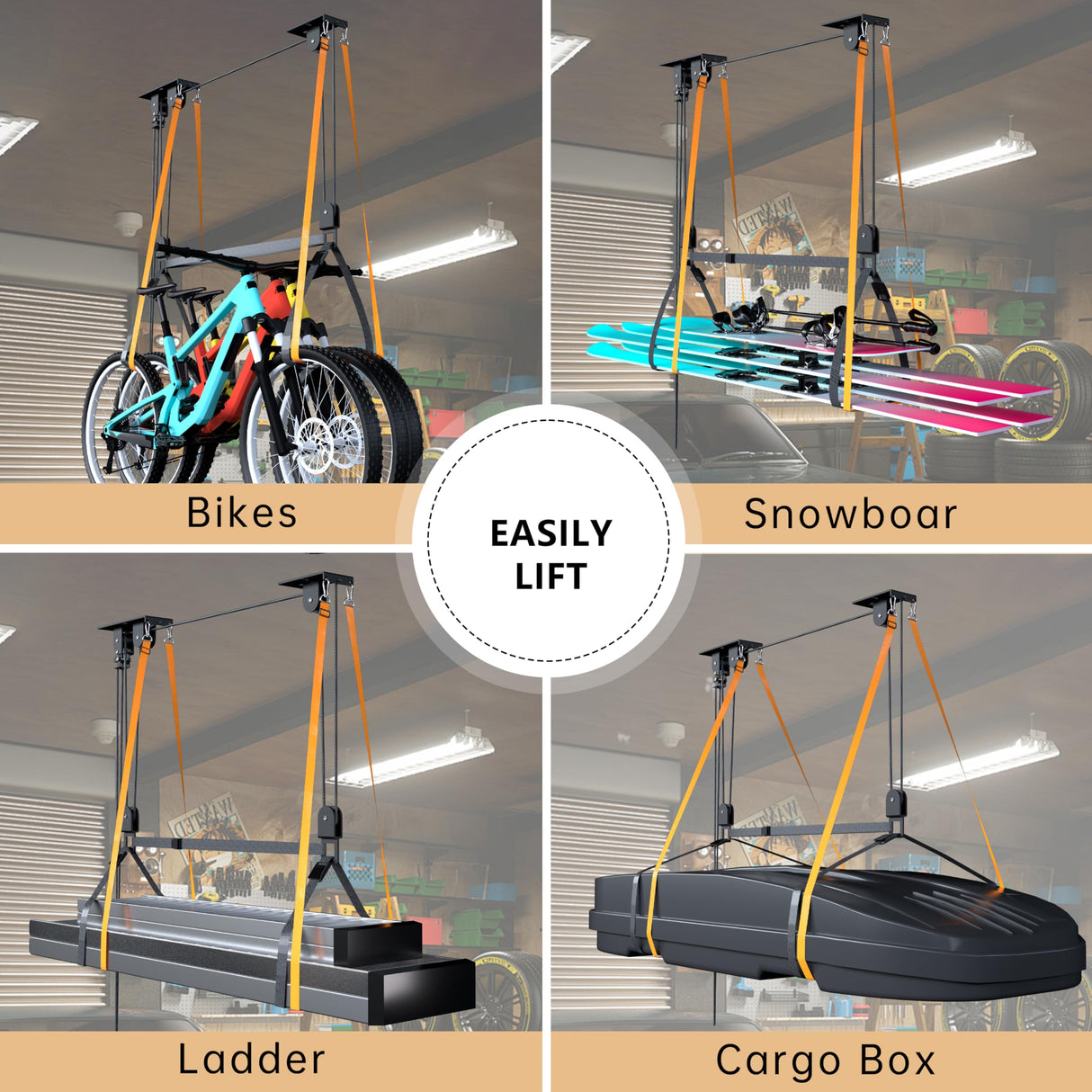 TRUSOON Kayak Hoist, Heavy Duty Kayak Pulley System for Garage Ceiling, Hold Up to 150 lbs Capacity, Canoe Garage Lift Storage System, Fit 10-18 Foot Ceilings, Black TRUSOON