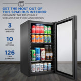 Ivation 126 Can Beverage Refrigerator | Freestanding Ultra Cool Mini Drink Fridge | Beer, Cocktails, Soda, Juice Cooler for Home & Office | Reversible Glass Door & Adjustable Shelving - Black Ivation