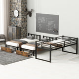 FULLJOJOR Triple Bunk Bed for Kids,Detachable TwinXL Over Twin Over Twin Metal Bunk Bed with Guardrails,Ladder & Storage,Converts to 3 Separate Beds,Easy to Assemble(3 Bunk Beds for Kids) FULLJOJOR