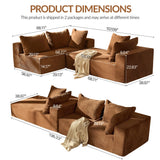 108” Modular Sectional Sofa, Boneless Cloud Couch with Oversized Chaise and Deep Seat, Comfortable High-Density Memory Foam Sectional Couches for Living Room, Bedroom, No Assembly Required (Brown) HUGROVE