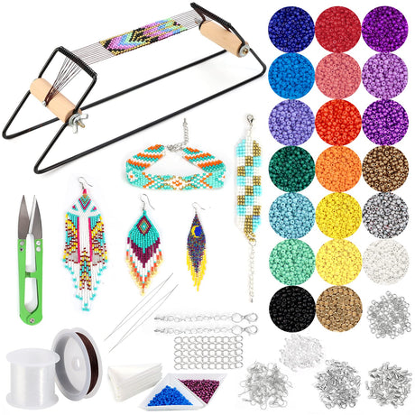 PP OPOUNT Bead Loom Kit, Beading Supplies with 9700 PCS Seed Beads, Tray, Scissors Making Accessories, Beading Loom Kits for Adults Jewelry Making Bracelets Belts PP OPOUNT