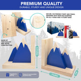 Decorably Blue Mountain Book Ends for Kids - 1 Set Non-Skid Wooden Bookends for Shelves, Book Ends for Boys Decorably