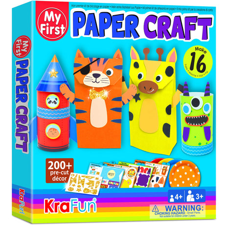 KRAFUN My First Safari Animal Paper Craft Kit, 16 DIY Arts and Crafts Zoo Animal, Organized Craft Activities Supplies Box Assembling Creative Toys for Toddlers, Boys, Girls 3-8 Years Old KRAFUN