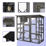 LEISU Large Outdoor Cat House Outdoor Wooden Cat Cage Cat Enclosure with Weatherproof Large Run, Jumping Platforms for Play Catio Cat Patio with Large Entrance Easy to Clean (Dark Grey) LEISU