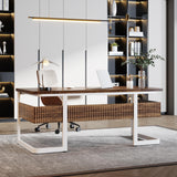 Tribesigns 63" Executive Desk with Bottom Shelves, Large Office Computer Desk, Modern Simple Workstation Business Furniture for Home Office (Walnut & White) Tribesigns