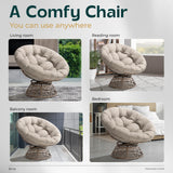 Bme 40" Ergonomic Wicker Papasan Chair with Soft Thick Density Fabric Cushion, High Capacity Steel Frame, 360 Degree Swivel for Living, Bedroom, Reading Room, Lounge, Silver Cloud - Brown Base Bme