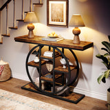 Celaform 41" Console Table, 4-Tier Entryway Table with Circle Base, Industrial Narrow Wood Sofa Accent Tables with Storage Shelves for Living Room, Hallway, Foyer, Rustic Brown Celaform