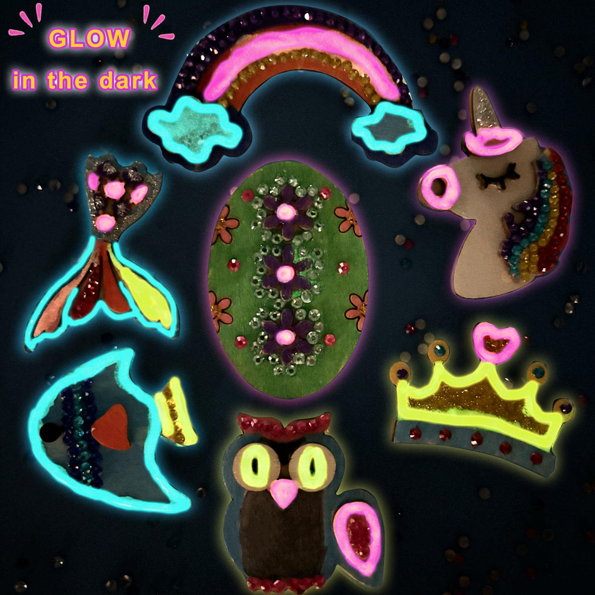 Wooden Magnet Kids Painting Kit - Glow in The Dark - Diamonds DIY Wood Painting Arts Crafts Kit for Kids Age 4-8 8-12, Party Favors Birthday Easter Toys Basket Goodie Bag Stuffers for Boys Girls See You Always