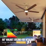 60 Inch Outdoor Ceiling Fan with Light and Remote, Gold Ceiling Fans with Lights, Solid Wood Blade, Quiet Reversible DC Motor, Damp-Rated Large Outdoor Ceiling Fans for Patios Porch Gazebo Farmhouse ShreeFindee