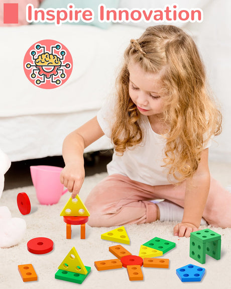 Montessori Toys for 1 2 3 Year Old Boy Girl, Toys for Ages 2-4 0-2 Toddlers Kids Baby, 1 2 Year Old Boy Girl Birthday Gifts, Wooden Learning Puzzles Shape Sorter Toys for Toddlers 1-3 Tonberless