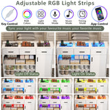 Wardrobe Armoire Closet with Charging & LED Light,Walk-in Closet Island Dresser with Glass Showcase,3 Drawers & Doors, Modern Storage Display Cabinet with Bench for Bedroom,Fitting Room & Shops（White） Gyfimoie