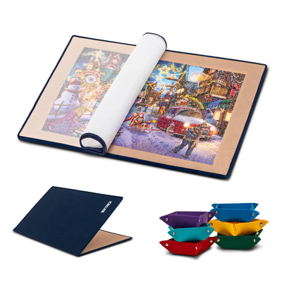 Tektalk Foldable Jigsaw Puzzle Board with 6 Color Sorting Trays Portable Puzzle Mat with Puzzle Dustproof Cover for Puzzle Storage Puzzle Saver, Non-Slip Surface, Up to 1500 Pieces - Khaki
