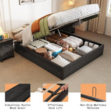 AMERLIFE Dark Oak Lift-Up Storage Bed Frame - Queen Size with Ample Under-Bed Storage AMERLIFE