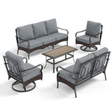 PHI VILLA Outdoor Modern Patio Furniture Set, Upgraded Wicker&Metal Patio Furniture Conversation Set with Waterproof Thick Cushions for Porch, Poolside, Deck, and Yard (5 Pieces,Grey) PHI VILLA