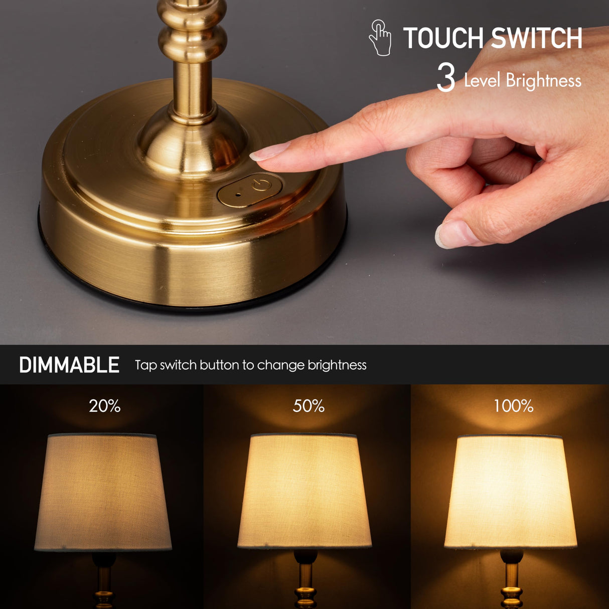 O’Bright Seraph Mini – Cordless LED Table Lamp with Dimmer, Built-in Rechargeable Battery, 3-Level Brightness, Patio Table Lamp, Bedside Night Lamp, Ambient Light for Restaurant, Antique Brass O'Bright