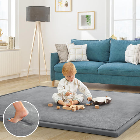 ILPEOD Baby Play Mat 1.2" Thick Memory Foam Nursery Rug Area Rug, 4’11” X 3’28” Yoga Mat Playmat Crawling Mat for Baby,Toddlers, Infants, Kids,Floor Mat Tatami Mat for Living Room with Non-Slip(Grey) ILPEOD