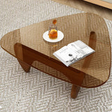 Modern Glass Coffee Table, Mid Century Small Coffee Table, Coffee Table for Living Room,Suitable for Bedroom Living Room Reception Office Tables (Walnut/Brown, Small) LZYFY