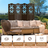 Leesinwing Room Divider, 4 Panel Wood Room Divider Wall, Carved Vault Room Dividers, Rustic Minimalism Room Partition, 5.6Ft Room Dividers and Folding Privacy Screens, Dark Brown Leesinwing