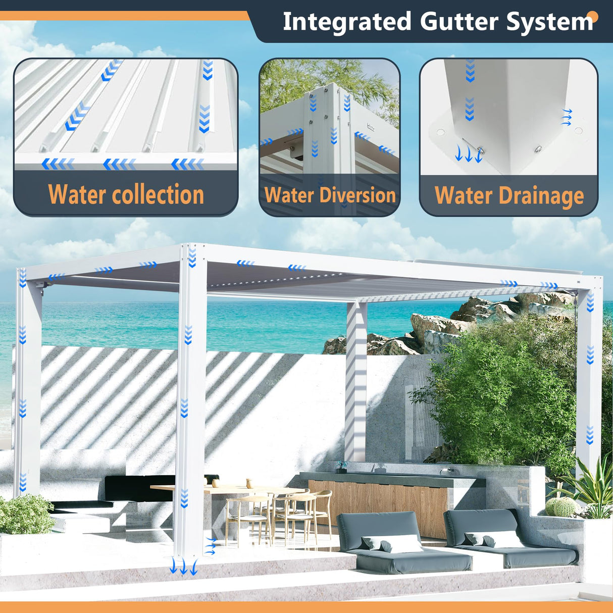 Domi Outdoor Louvered Pergola 10x16FT with Adjustable Steel Roof, Outdoor Aluminum Structure Rainproof Pergola for Backyard, Garden and Lawn,White domi outdoor living