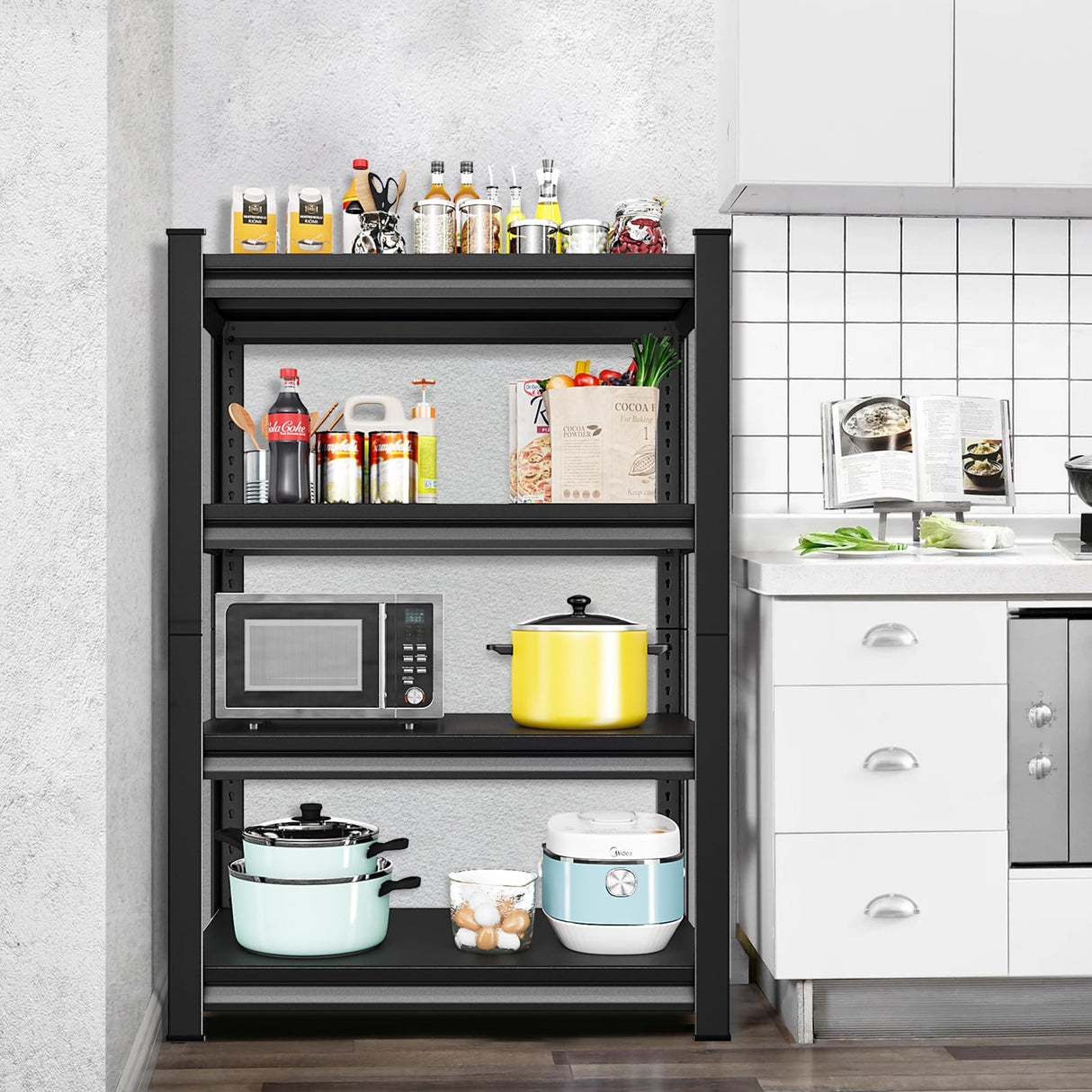 SUPPNEED 1400LBS Garage Storage Shelves Heavy Duty, 35" W x 16" D x 66" H,4-Tier Garage Shelving Heavy Duty, Industrial Metal Shelving Units for Basement,Fish Tank,Black SUPPNEED