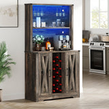 YITAHOME Wine Bar Cabinet, LED Farmhouse Liquor Cabinet Coffee Bar with Adjustable Shelves, 65 Inch Buffet Kitchen Storage Cabinet for Dinning Room, Kitchen, Living Room, Dark Rustic Oak YITAHOME