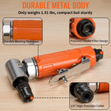 Baisiky 1/4" Mini Air Die Grinder Kit Right Angle 90 Degree Pneumatic Sander 20,000RPM High Speed with 1/4"(6MM) and 1/8"(3MM) Collets for Grinding, Polishing and More Baisiky