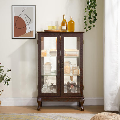 nifoti 43" H Lighted Curio Cabinet Display Case, Glass Curio Cabinet with Adjustable Shelves and Tempered Glass Door, Wooden Curio Cabinet w/Mirrored Back Pane for Living Room (Dark Cherry)