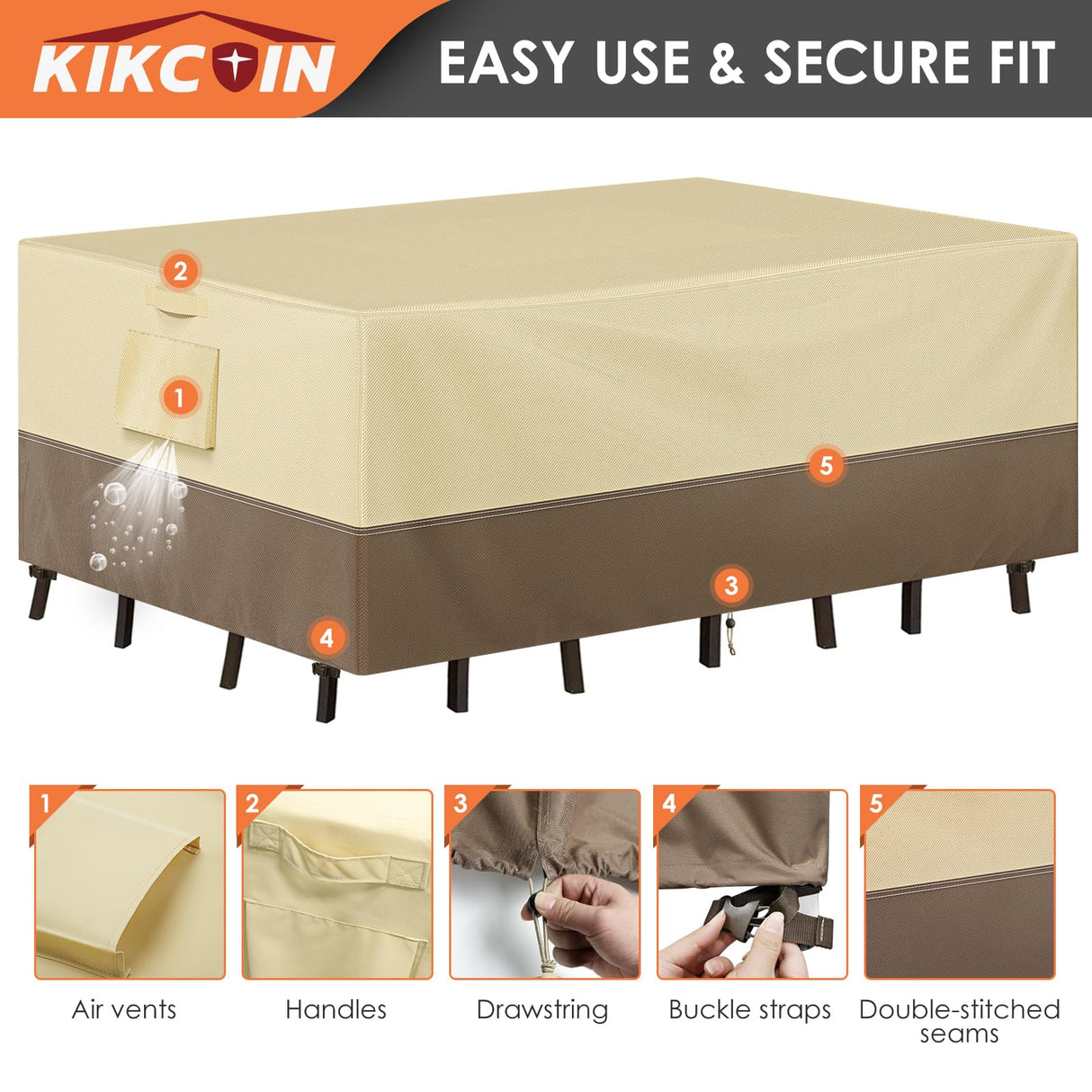 Patio Furniture Covers Waterproof for Table and Chairs, Rectangular Outdoor Furniture Set Cover, Anti-Fade, Tear/Water Resistant Patio Furniture Set Covers, 110"L x 84"W x 28"H Kikcoin