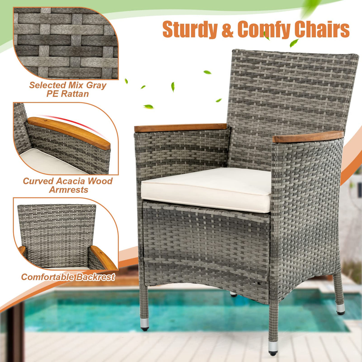 Toolsempire 7 Pieces Patio Dining Set Outdoor Dining Set, Wicker Patio Furniture Set with Acacia Wood Table and Chairs, Garden Dining Table Set for Backyard, Desk, Poolside, (Grey) Toolsempire